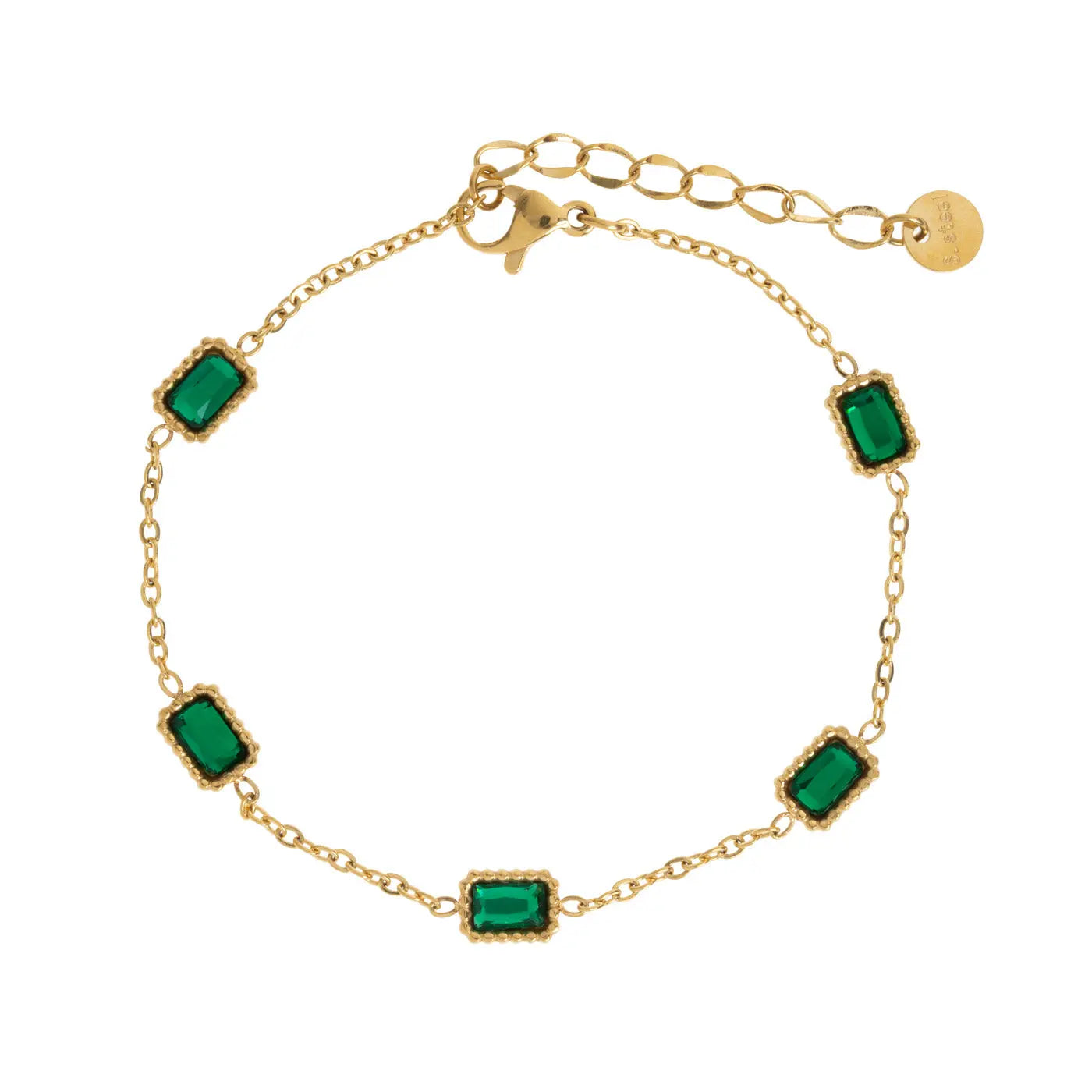Isla - Green Rectangular Crystal Chain Bracelet Stainless Steel