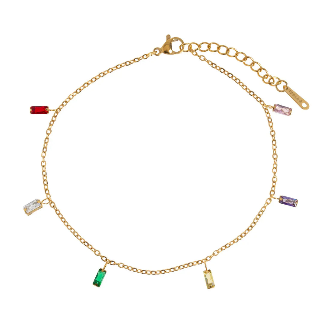 Suki - Multi Colored Chain Anklet Stainless Steel