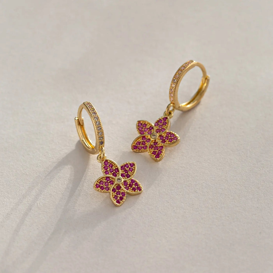 Jasmine - Pink Crystal Flower Hoop Earrings Timi of Sweden
