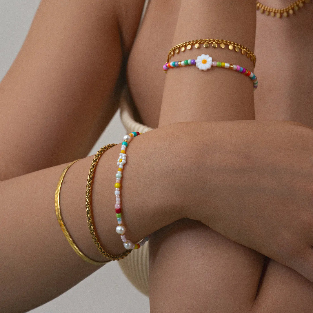 Sigrid - Flower and Pearl Colorful Bead Summer Bracelet Stainless Steel  | Timi of Sweden