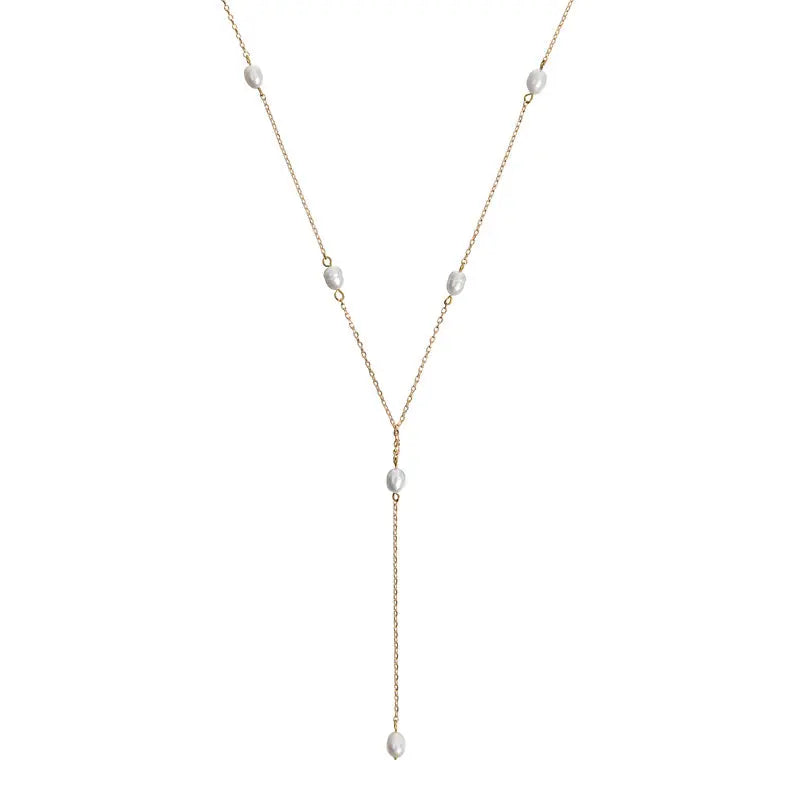 Lariat Necklace Pearls Gold
