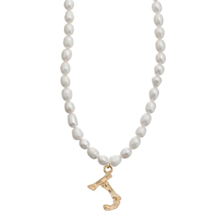 Pearl and Bamboo Letter Necklace J
