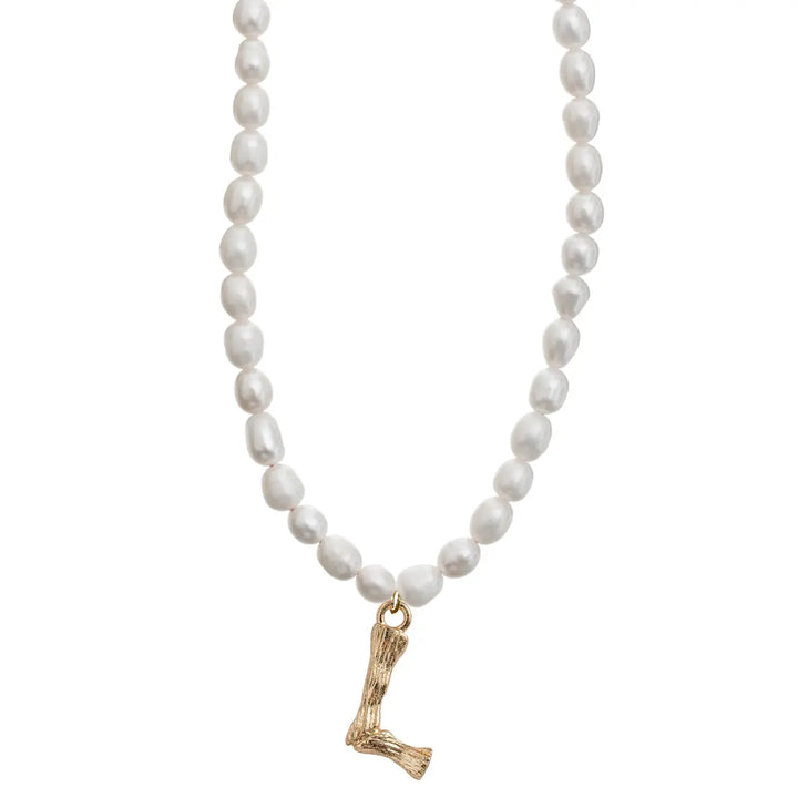 Pearl and Bamboo Letter Necklace L