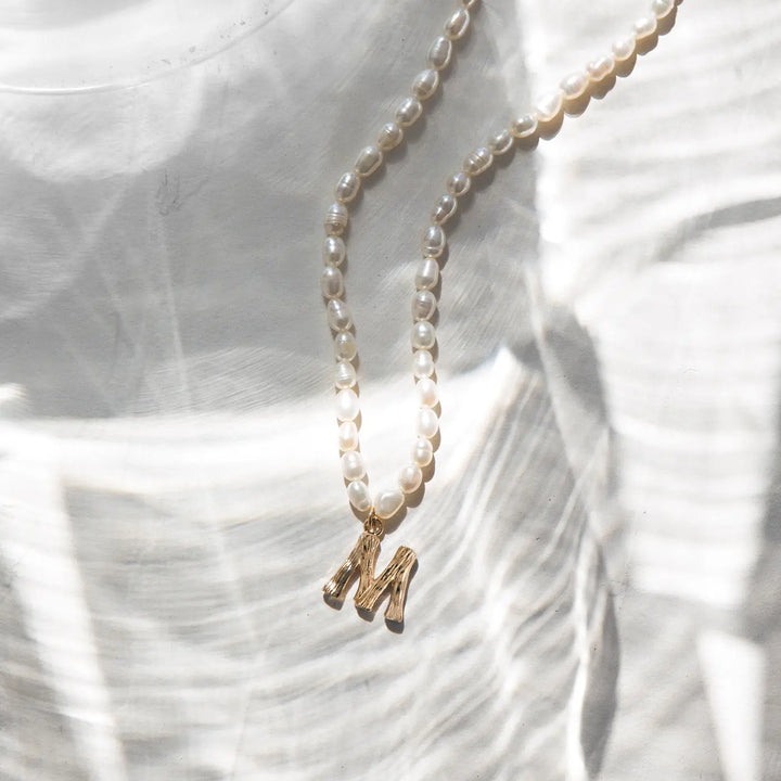 Pearl and Bamboo Letter Necklace Timi of Sweden