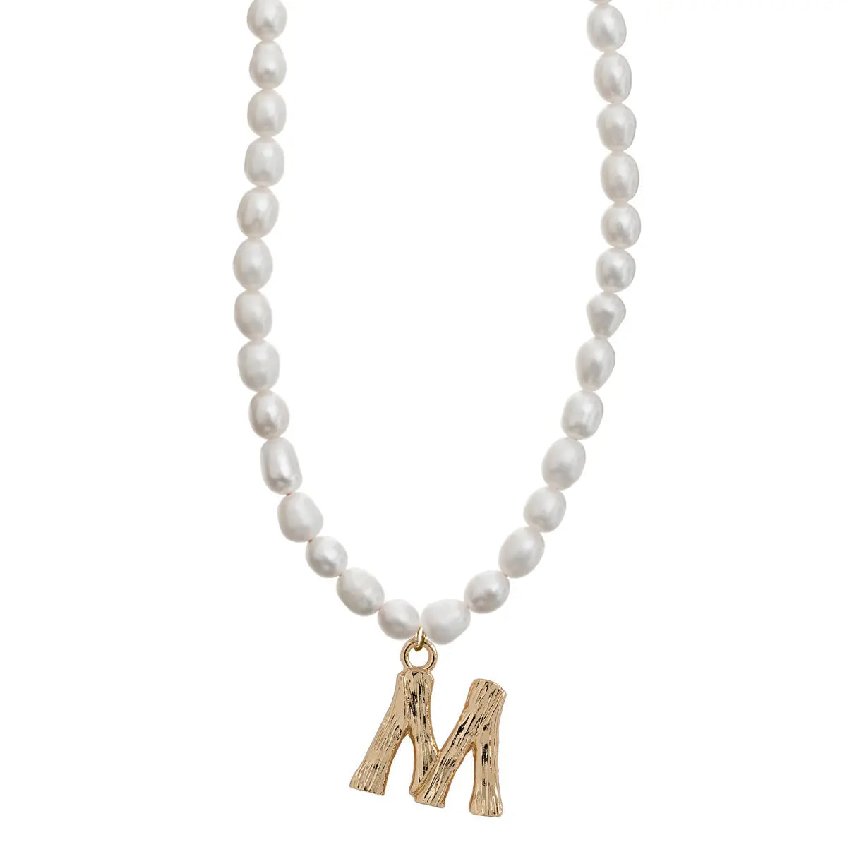 Pearl and Bamboo Letter Necklace M