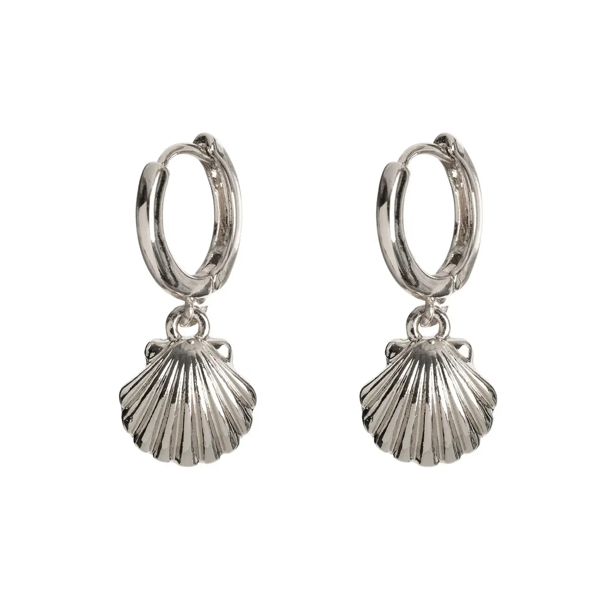 Mermaid Shell Hoop Earrings Silver