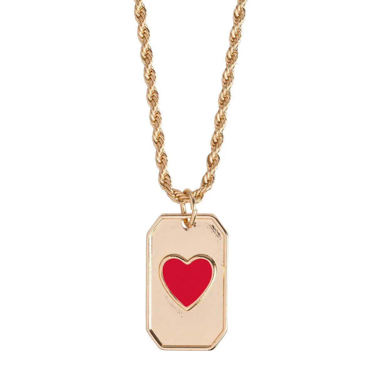 Red Enamel Heart Plate Necklace