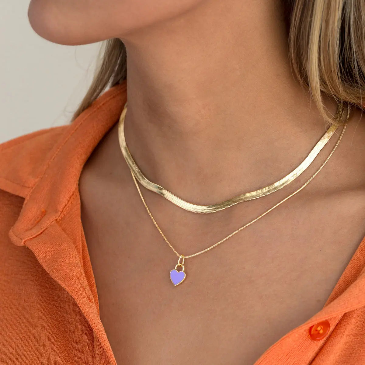 Purple Enamel Heart Necklace