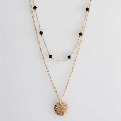 Coin Bead Double Necklace Black and Gold
