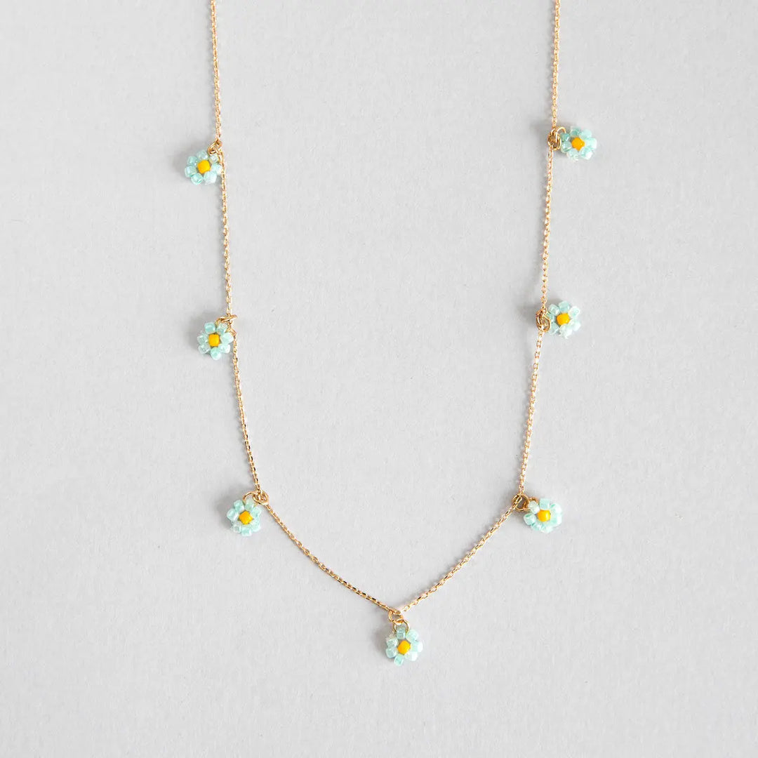 Blue Small Flowers Bead Necklace