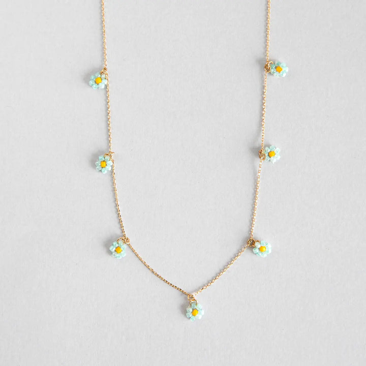 Blue Small Flowers Bead Necklace