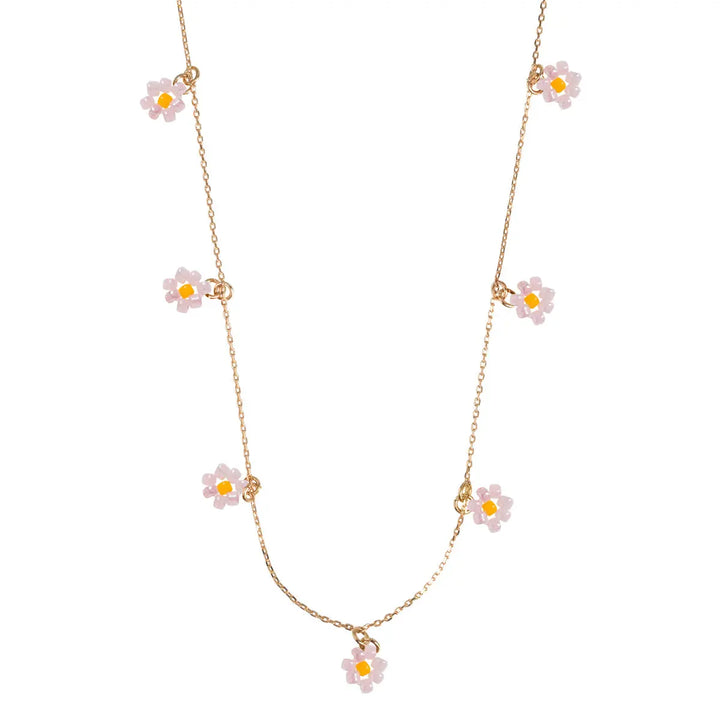 Pink Small Flowers Bead Necklace