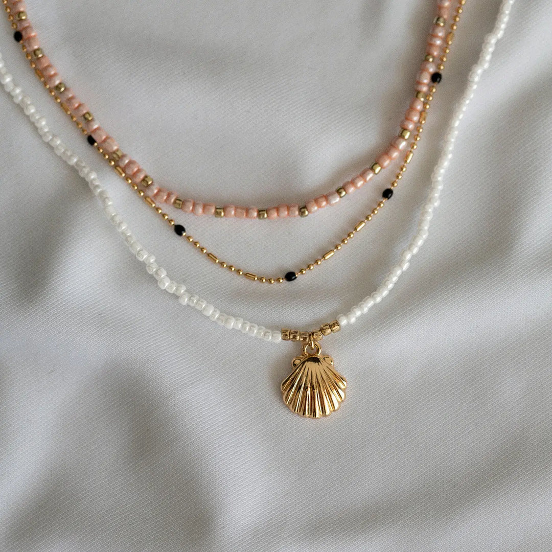 Delicate Pink & Gold Bead Necklace