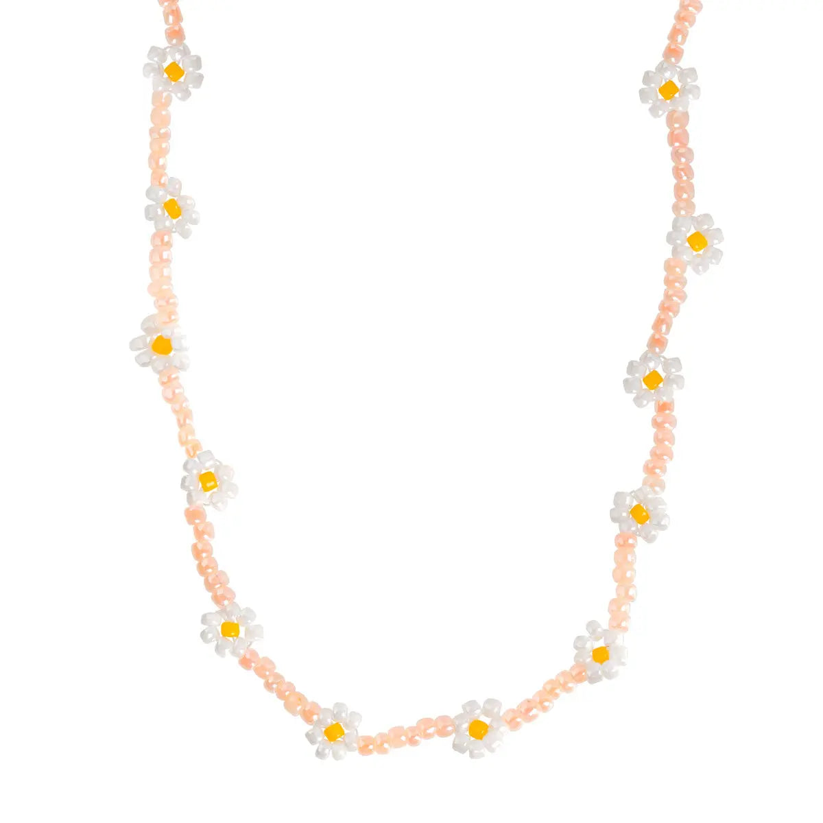 Peach Flower Bead Necklace