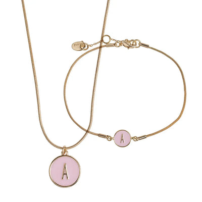 Personalized Enamel Letter Necklace and Bracelet Set