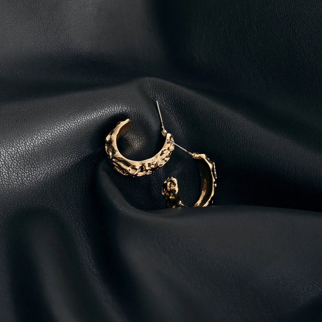 Thick Uneven Hoop Earrings - Gold