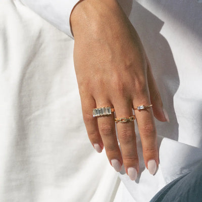 Ring With Rectangular Crystal - White