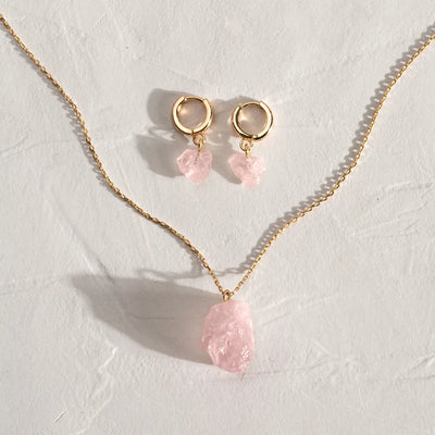 Rose Quartz earring and necklace set
