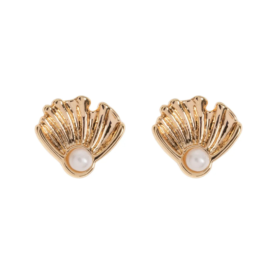 Aria - Shell with Pearl Stud Earrings