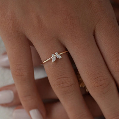 Leah - White Crystal Butterfly Ring