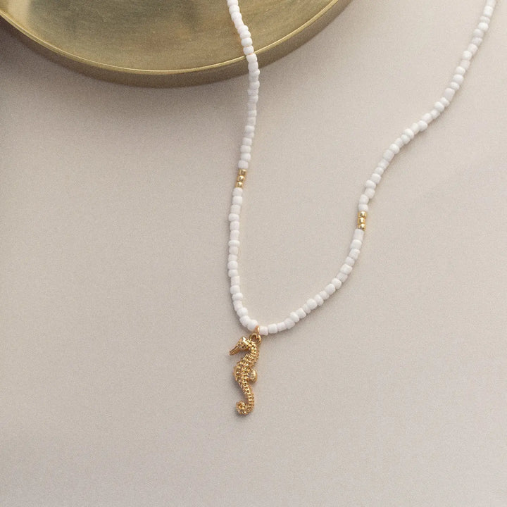 Ellie - Seahorse White Beads Necklace Timi of Sweden