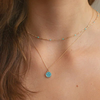 Doris - Blue Smiley Enamel Necklace